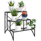 3-Tier Metal Plant Stand for Garden Balcony Indoor Outdoor, Black