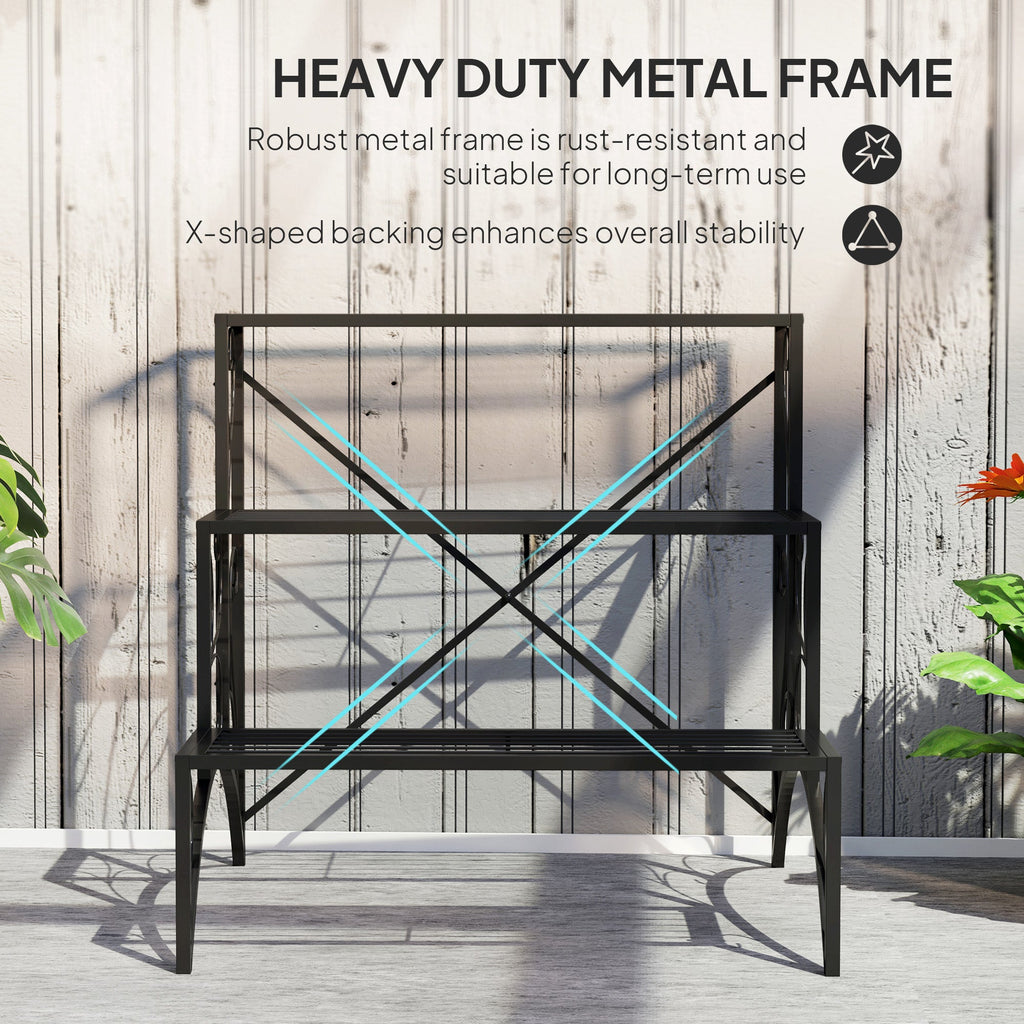 3-Tier Metal Plant Stand for Garden Balcony Indoor Outdoor, Black
