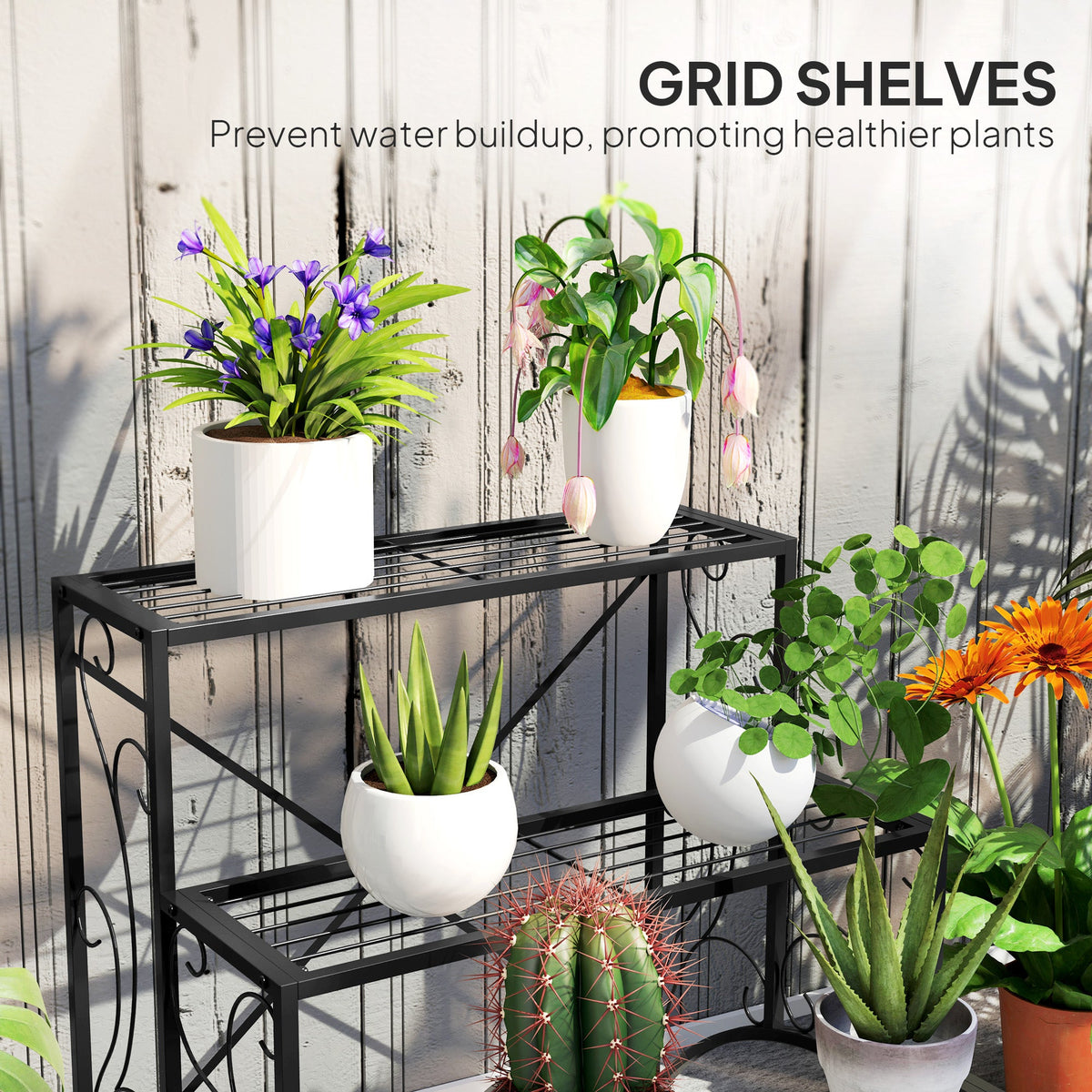 3-Tier Metal Plant Stand for Garden Balcony Indoor Outdoor, Black