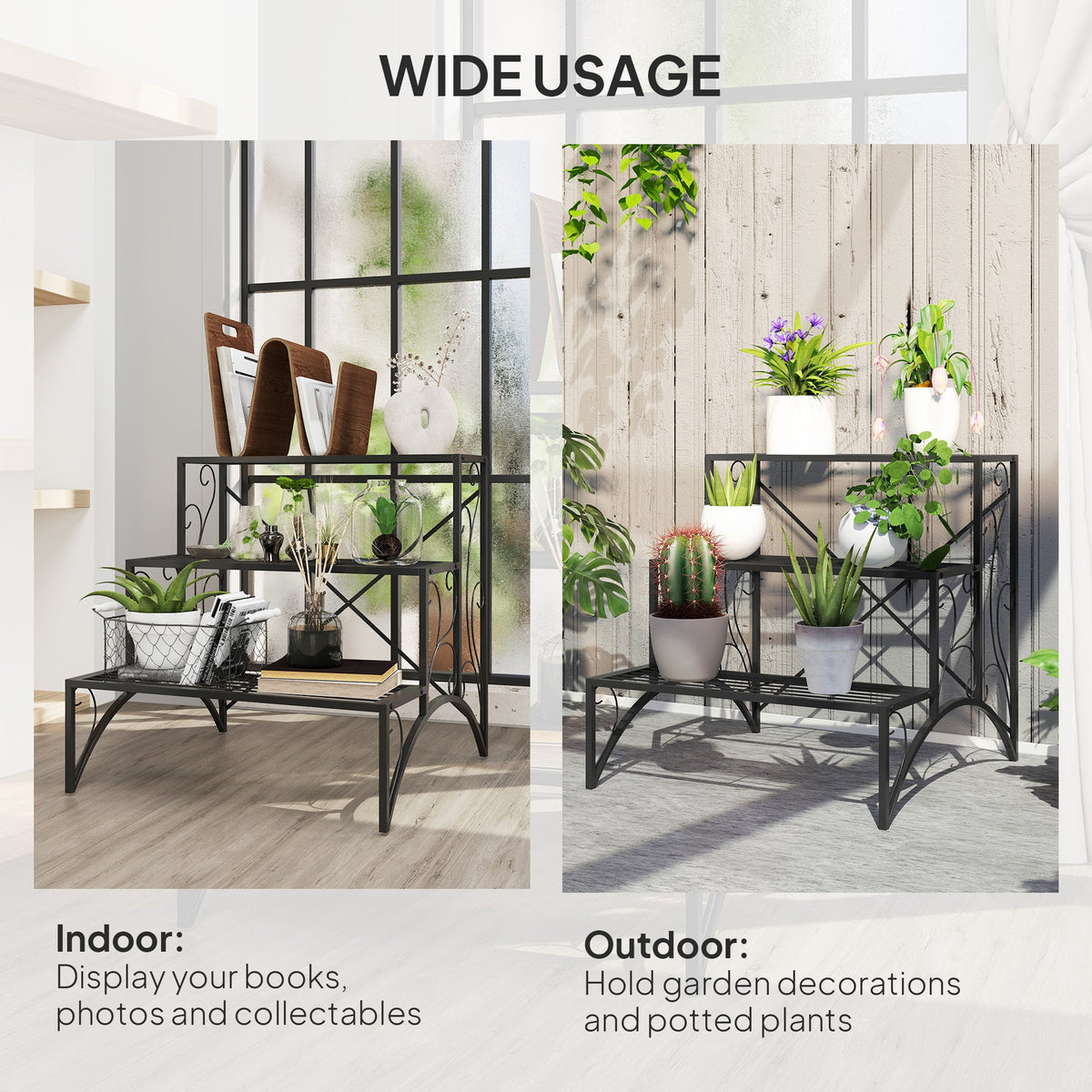 3-Tier Metal Plant Stand for Garden Balcony Indoor Outdoor, Black