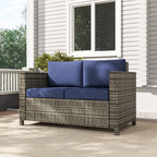 Rattan Wicker 2-seat Sofa Loveseat Padded Garden Furniture