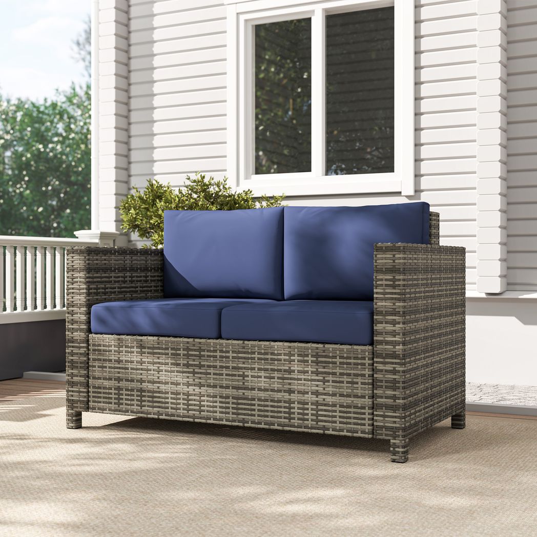 Rattan Wicker 2-seat Sofa Loveseat Padded Garden Furniture