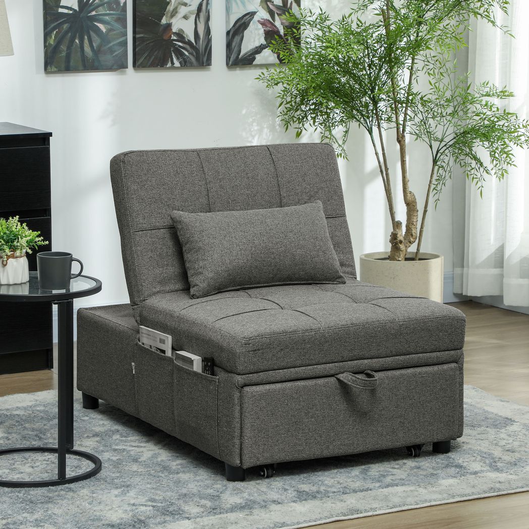 4-in-1 Pull Out Sleeper Chair Bed with Pockets