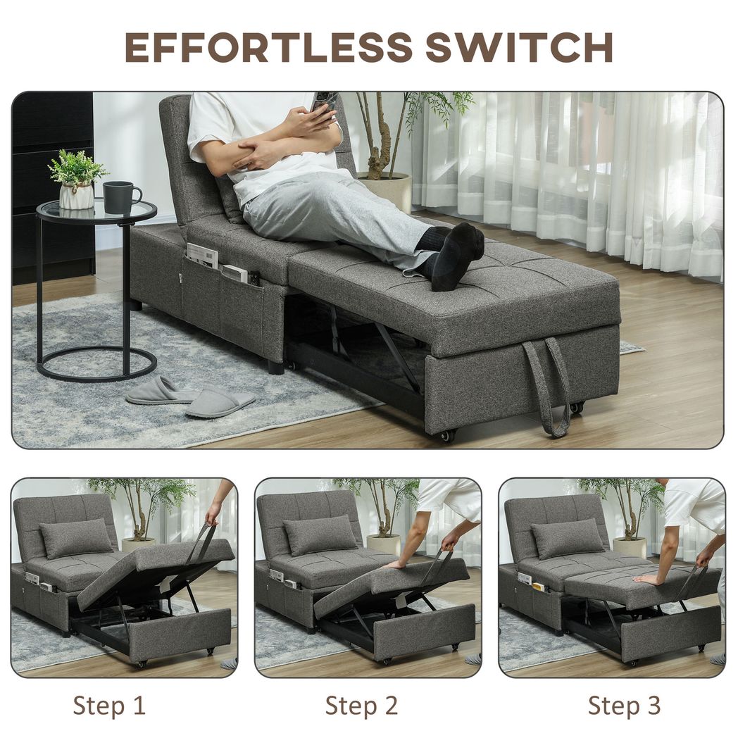 4-in-1 Pull Out Sleeper Chair Bed with Pockets