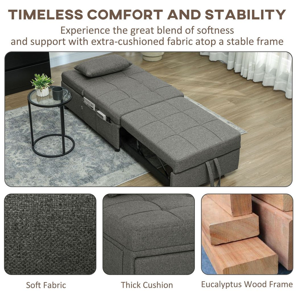 4-in-1 Pull Out Sleeper Chair Bed with Pockets