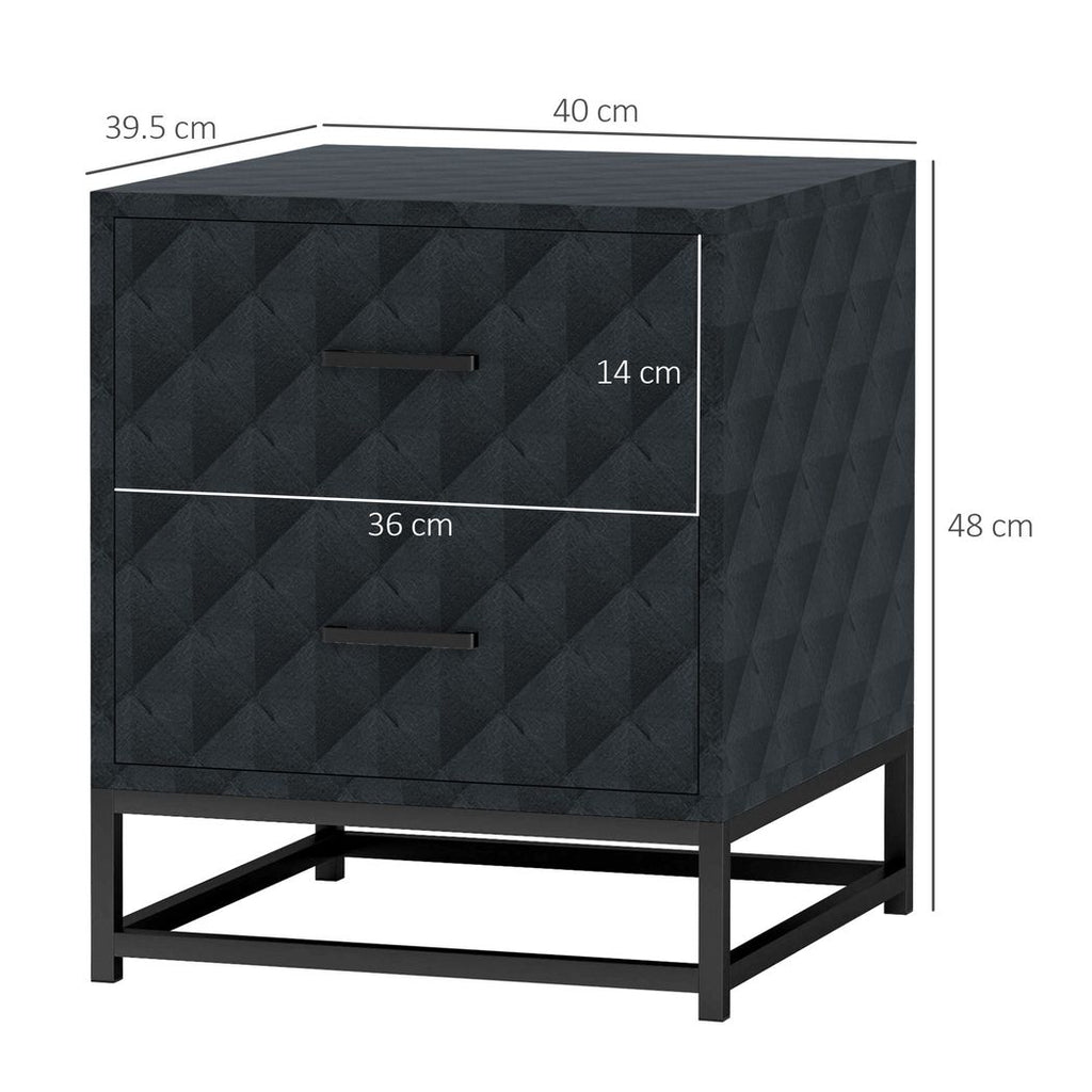 Bedside Table Set of 2, Nightstand with 2 Drawers, Steel Legs