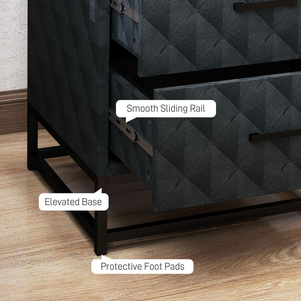 Bedside Table Set of 2, Nightstand with 2 Drawers, Steel Legs