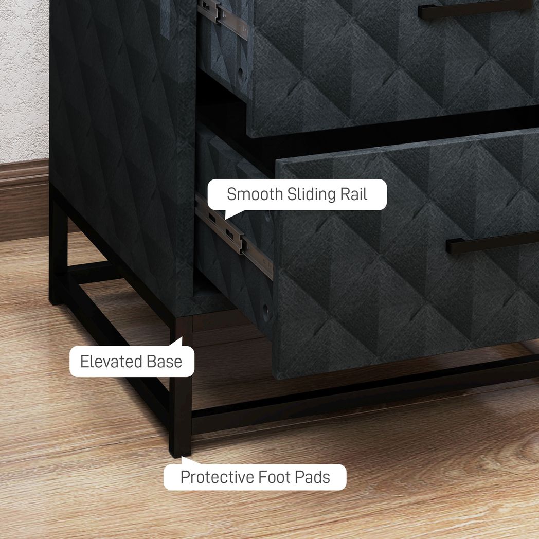 Bedside Table Set of 2, Nightstand with 2 Drawers, Steel Legs