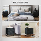 Bedside Table Set of 2, Nightstand with 2 Drawers, Steel Legs