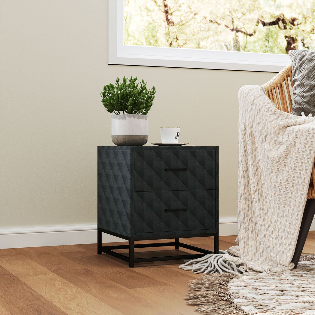 Bedside Table Set of 2, Nightstand with 2 Drawers, Steel Legs