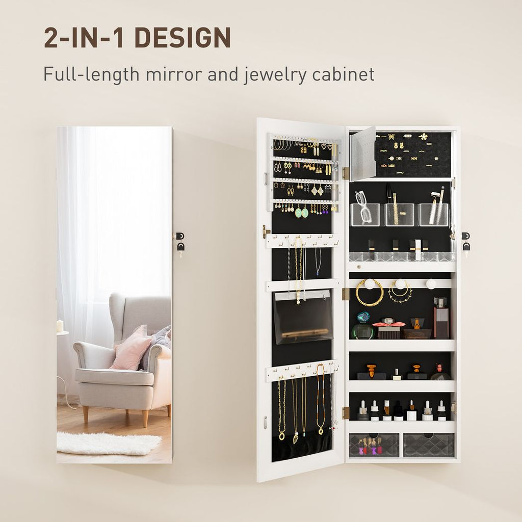 Door Hanging or Wall Mounted Jewellery Cabinet w/ Mirror Black Lining