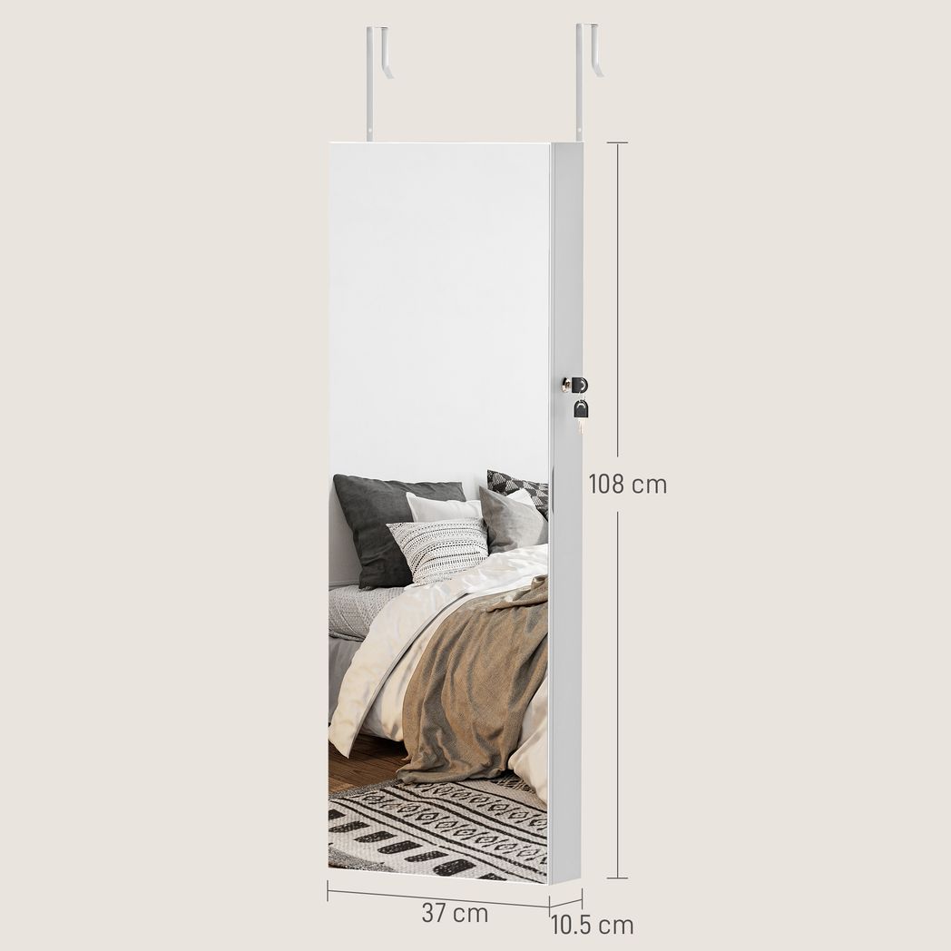Door Hanging or Wall Mounted Jewellery Cabinet w/ Mirror Black Lining