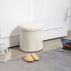 Round Storage Ottoman with Lid, Vanity Stool with Storage