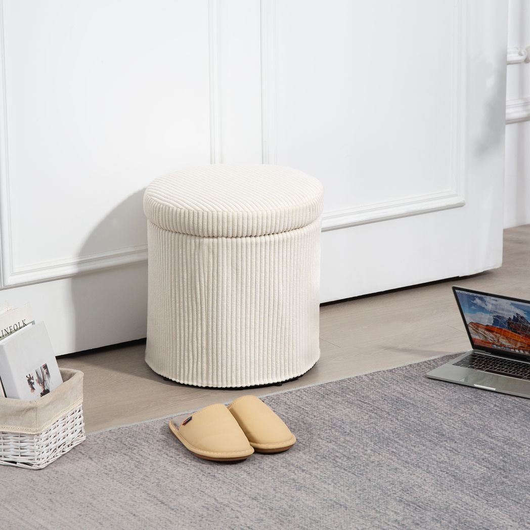 Round Storage Ottoman with Lid, Vanity Stool with Storage