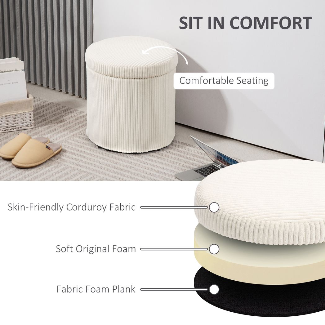Round Storage Ottoman with Lid, Vanity Stool with Storage