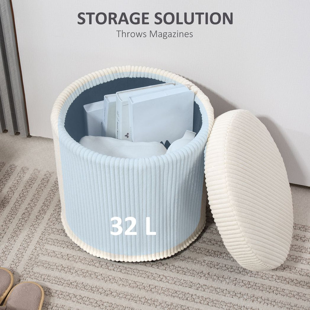 Round Storage Ottoman with Lid, Vanity Stool with Storage