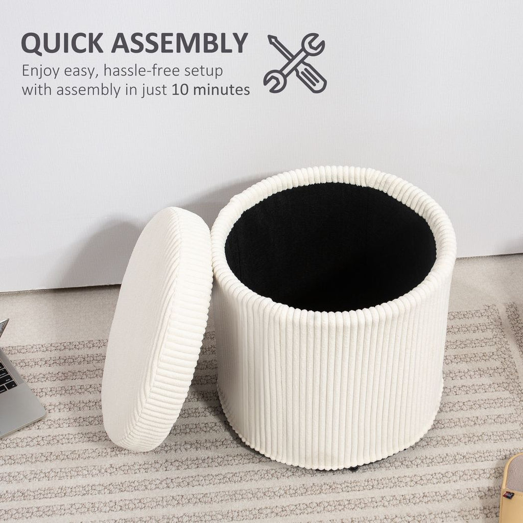 Round Storage Ottoman with Lid, Vanity Stool with Storage