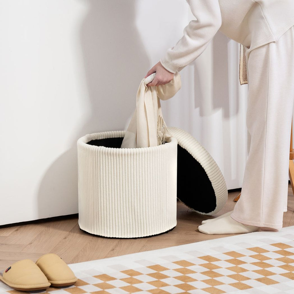 Round Storage Ottoman with Lid, Vanity Stool with Storage