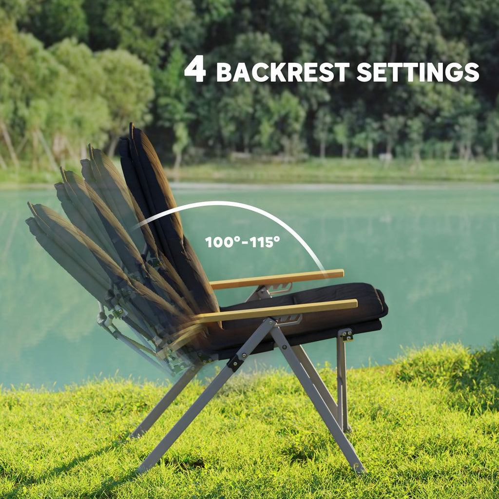 Padded Camp Chair Outdoor High Back Folding Recliner with Bag