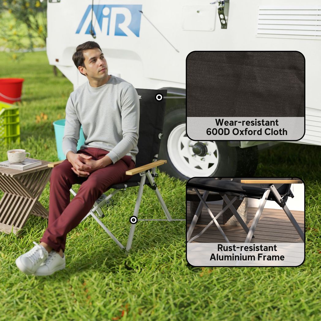 Padded Camp Chair Outdoor High Back Folding Recliner with Bag
