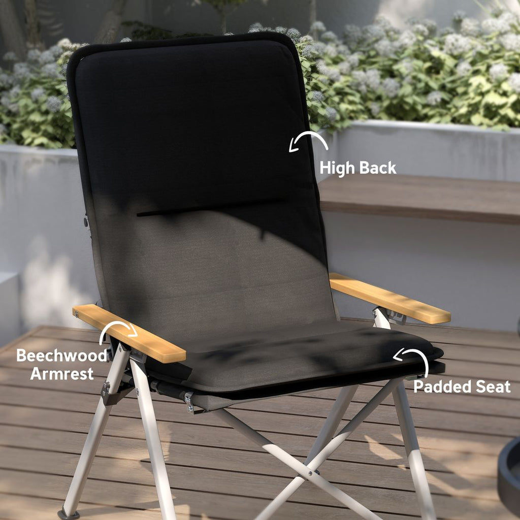 Padded Camp Chair Outdoor High Back Folding Recliner with Bag