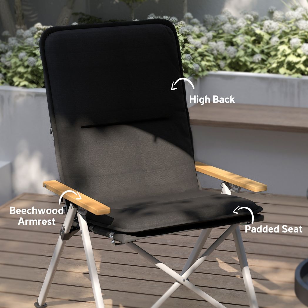 Padded Camp Chair Outdoor High Back Folding Recliner with Bag