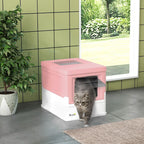 Hooded Cat Litter Box, Pet Toilet w/ Scoop, Tray