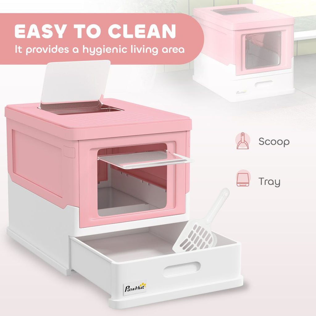 Hooded Cat Litter Box, Pet Toilet w/ Scoop, Tray