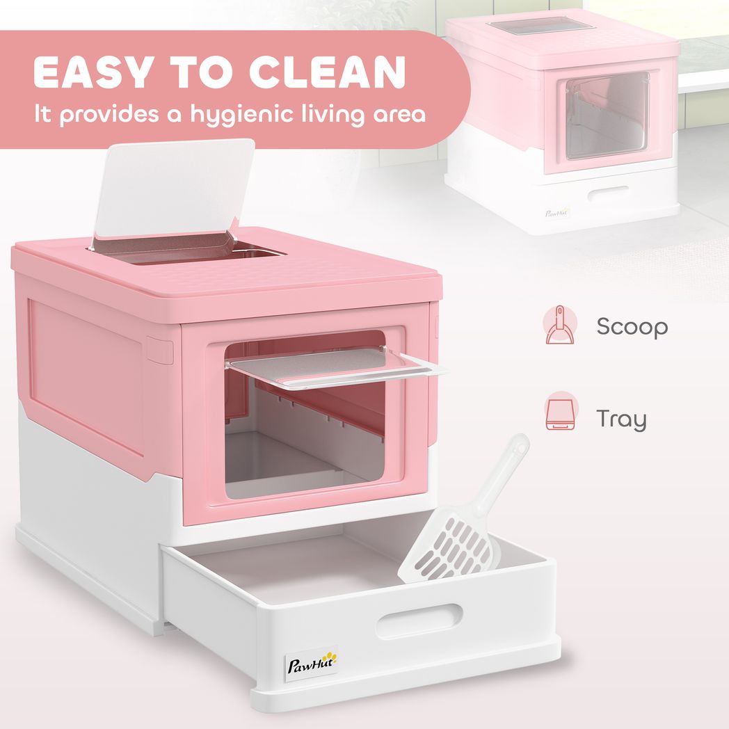 Hooded Cat Litter Box, Pet Toilet w/ Scoop, Tray