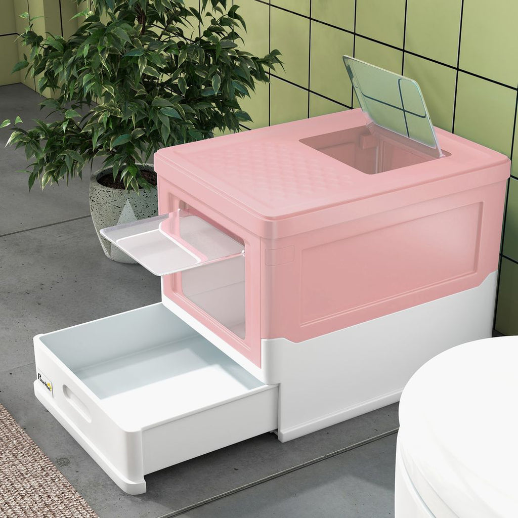 Hooded Cat Litter Box, Pet Toilet w/ Scoop, Tray