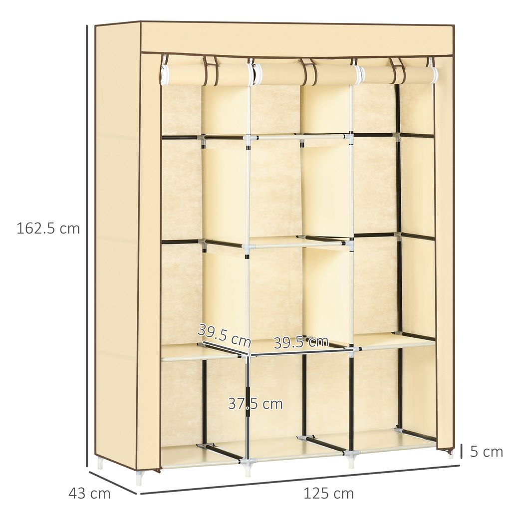 Fabric Portable Wardrobe with 8 Shelves 2 Hanging Rails