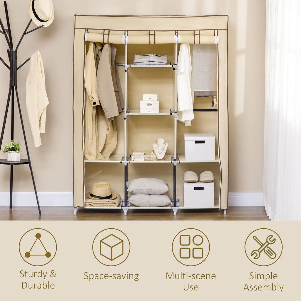 Fabric Portable Wardrobe with 8 Shelves 2 Hanging Rails