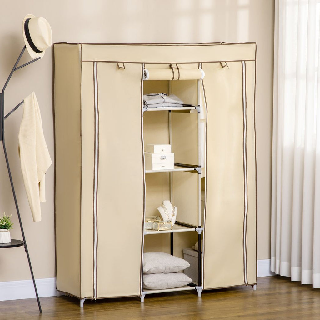 Fabric Portable Wardrobe with 8 Shelves 2 Hanging Rails