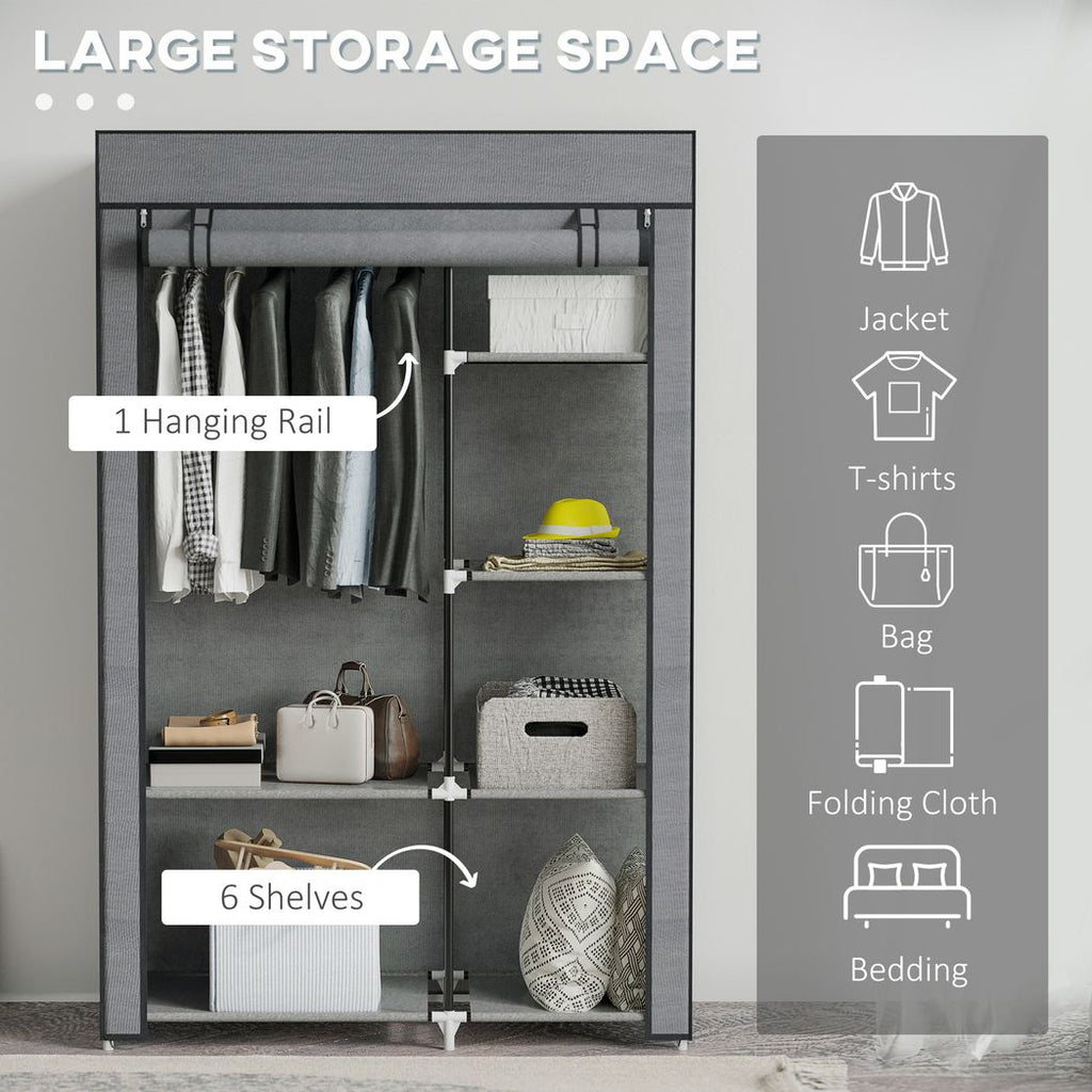 Fabric Wardrobe w/ Shelves Hanging Rail Foldable Closets