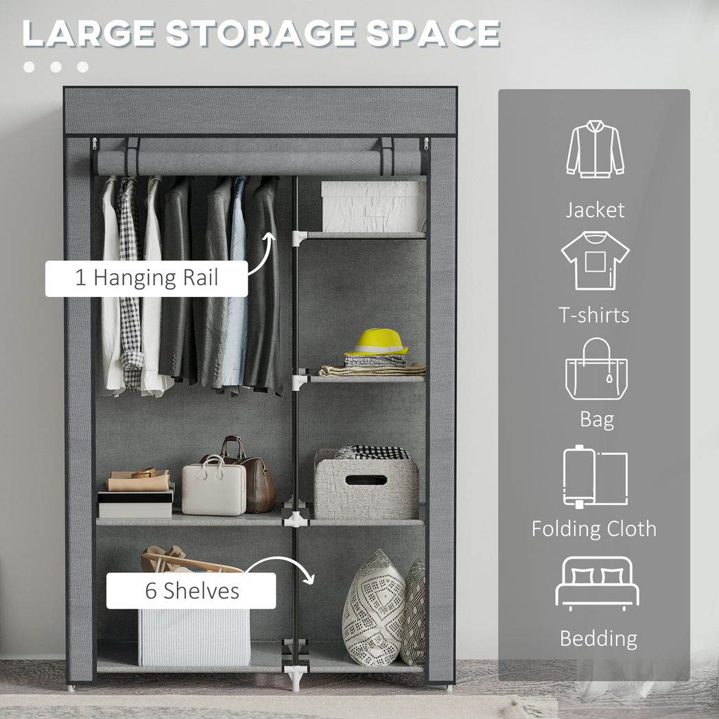 Fabric Wardrobe w/ Shelves Hanging Rail Foldable Closets