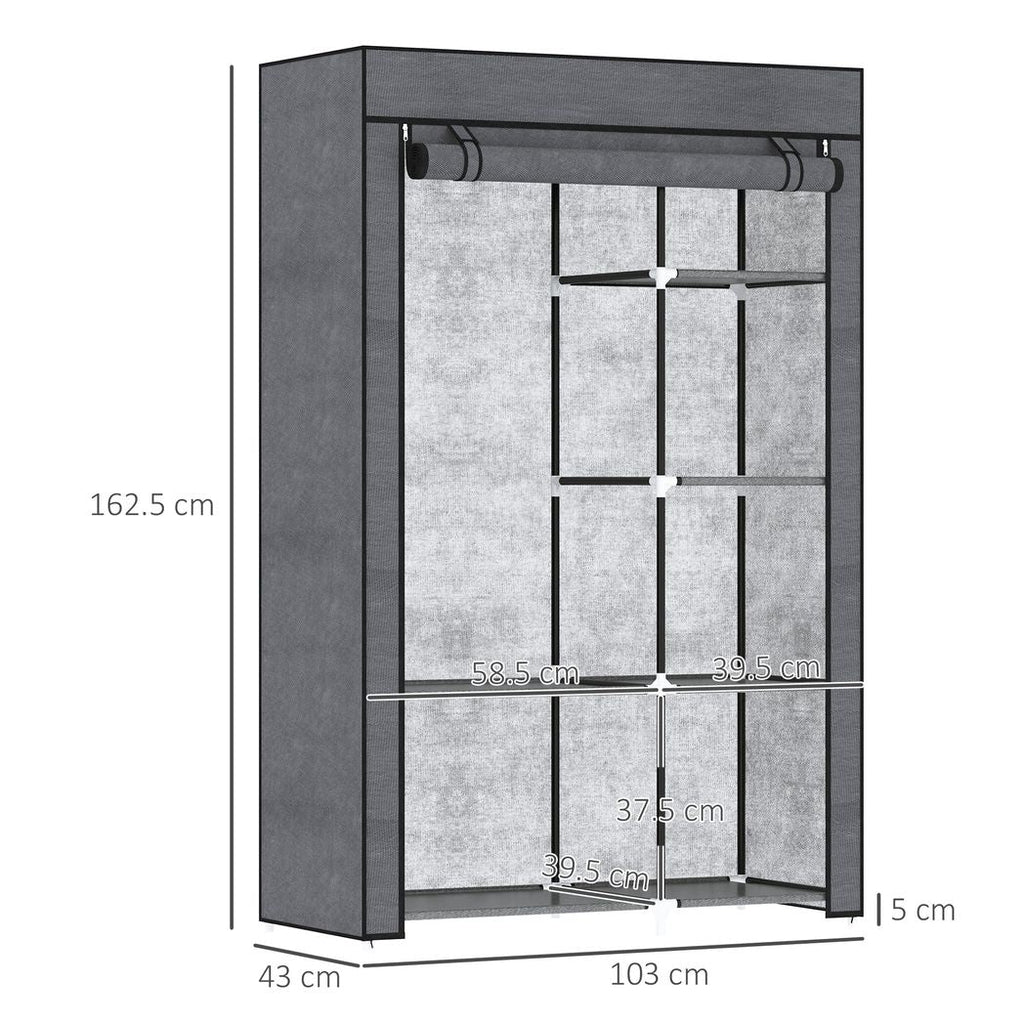 Fabric Wardrobe w/ Shelves Hanging Rail Foldable Closets