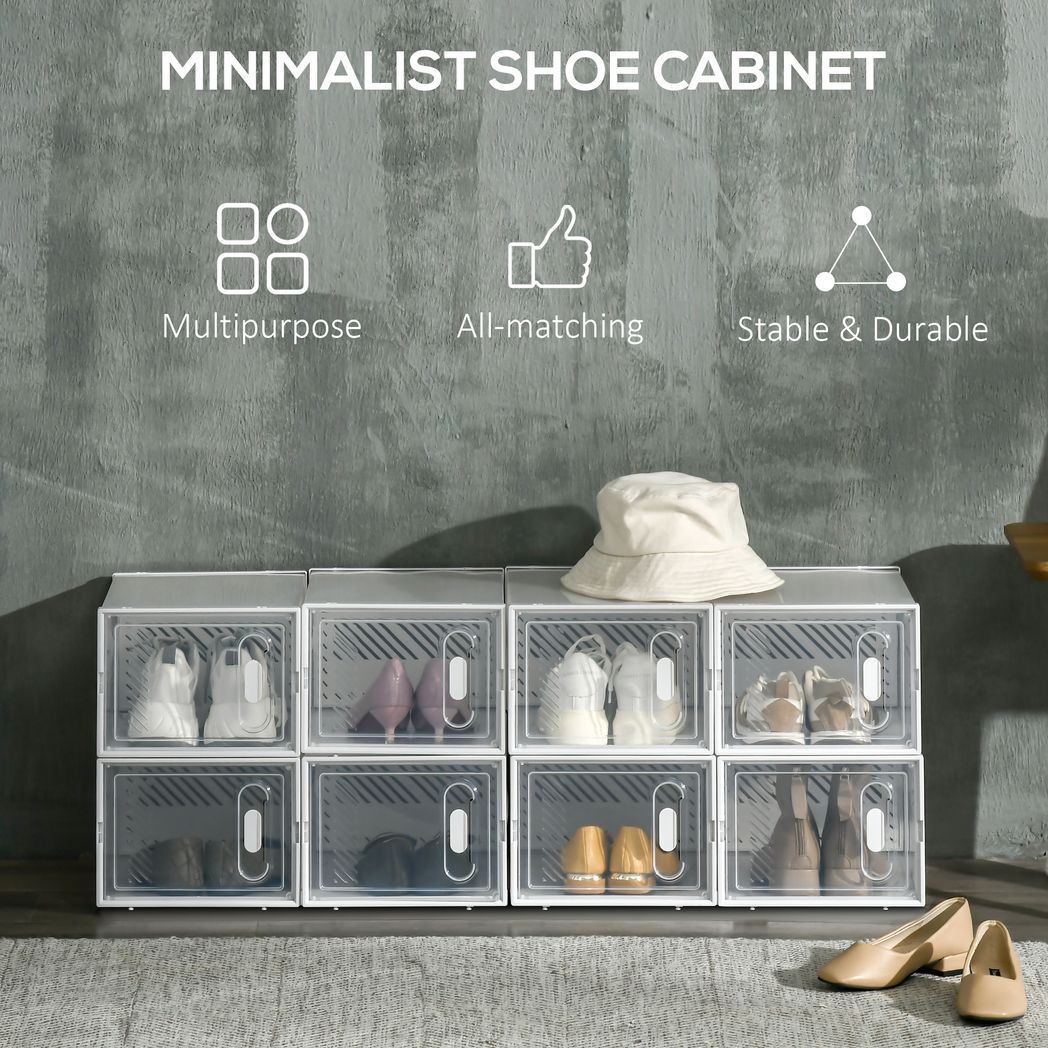 8PCS Stackable Clear Plastic Shoe Storage Box for UK/EU Size 8.5/43