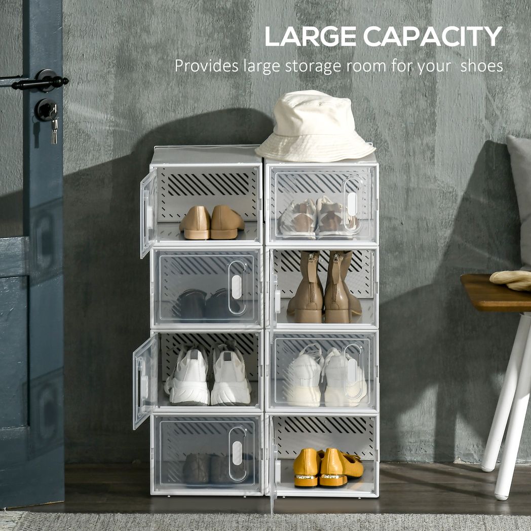 8PCS Stackable Clear Plastic Shoe Storage Box for UK/EU Size 8.5/43