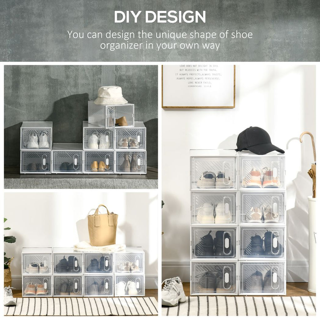 8PCS Stackable Clear Plastic Shoe Storage Box for UK/EU Size 8.5/43