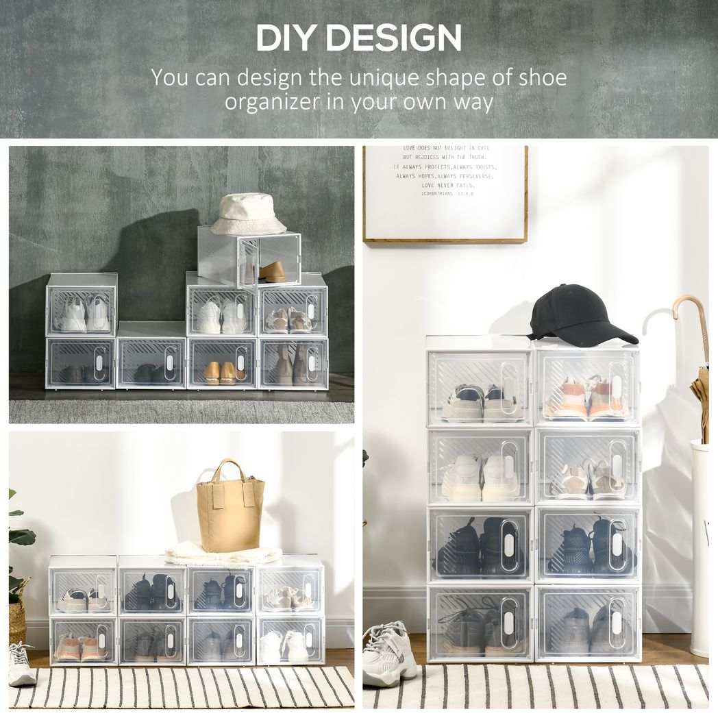 8PCS Stackable Clear Plastic Shoe Storage Box for UK/EU Size 8.5/43