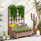 2-Tier Wooden Raised Bed with Trellis and Drainage Holes