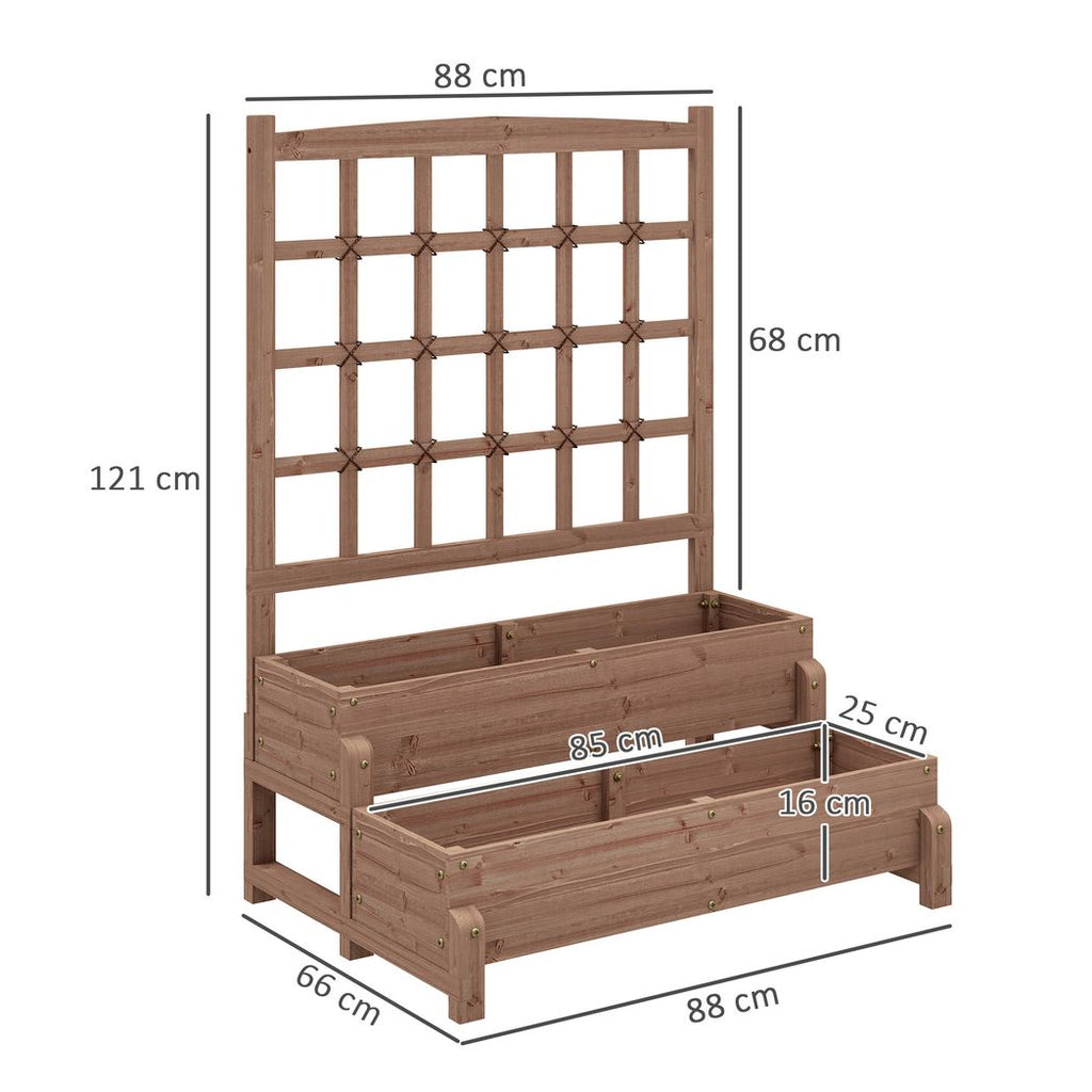2-Tier Wooden Raised Bed with Trellis and Drainage Holes