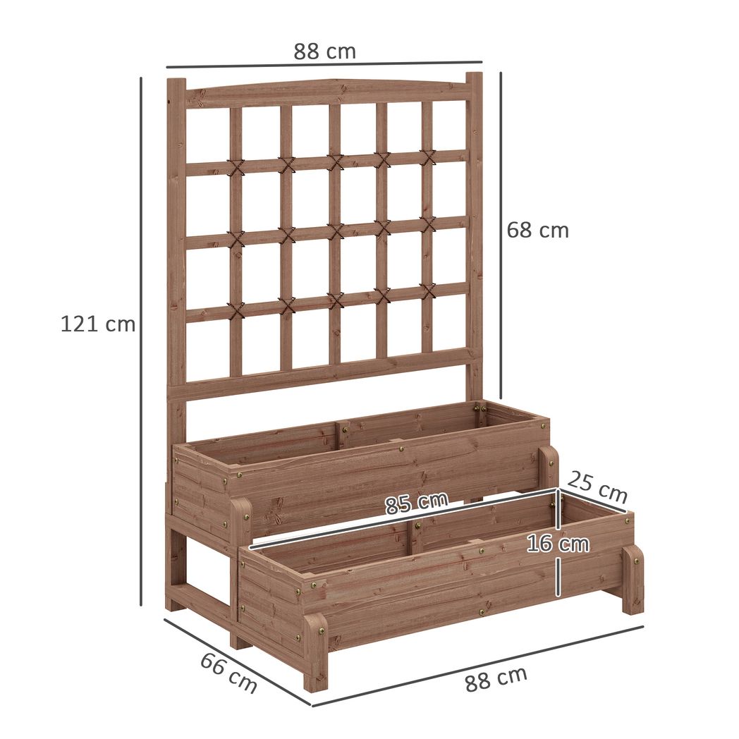 2-Tier Wooden Raised Bed with Trellis and Drainage Holes