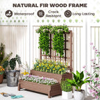 2-Tier Wooden Raised Bed with Trellis and Drainage Holes