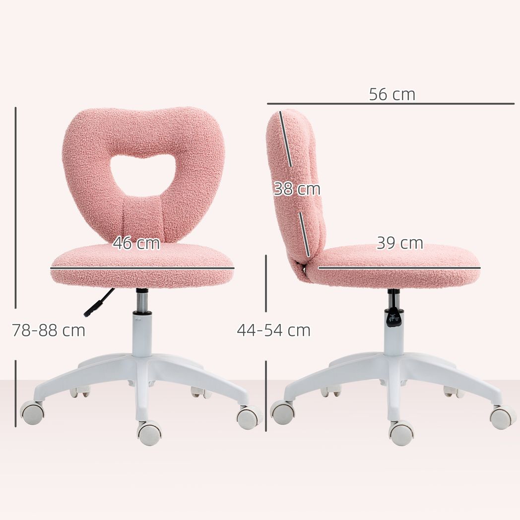 Armless Heart Desk Chair, Makeup Vanity Chair for Home