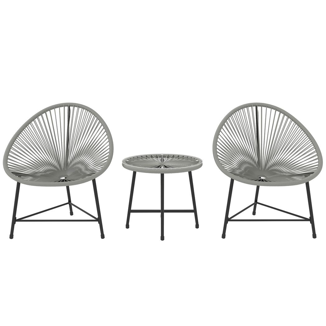 Rattan Bistro Set, Cushioned Acapulco Chairs, Glass Table
