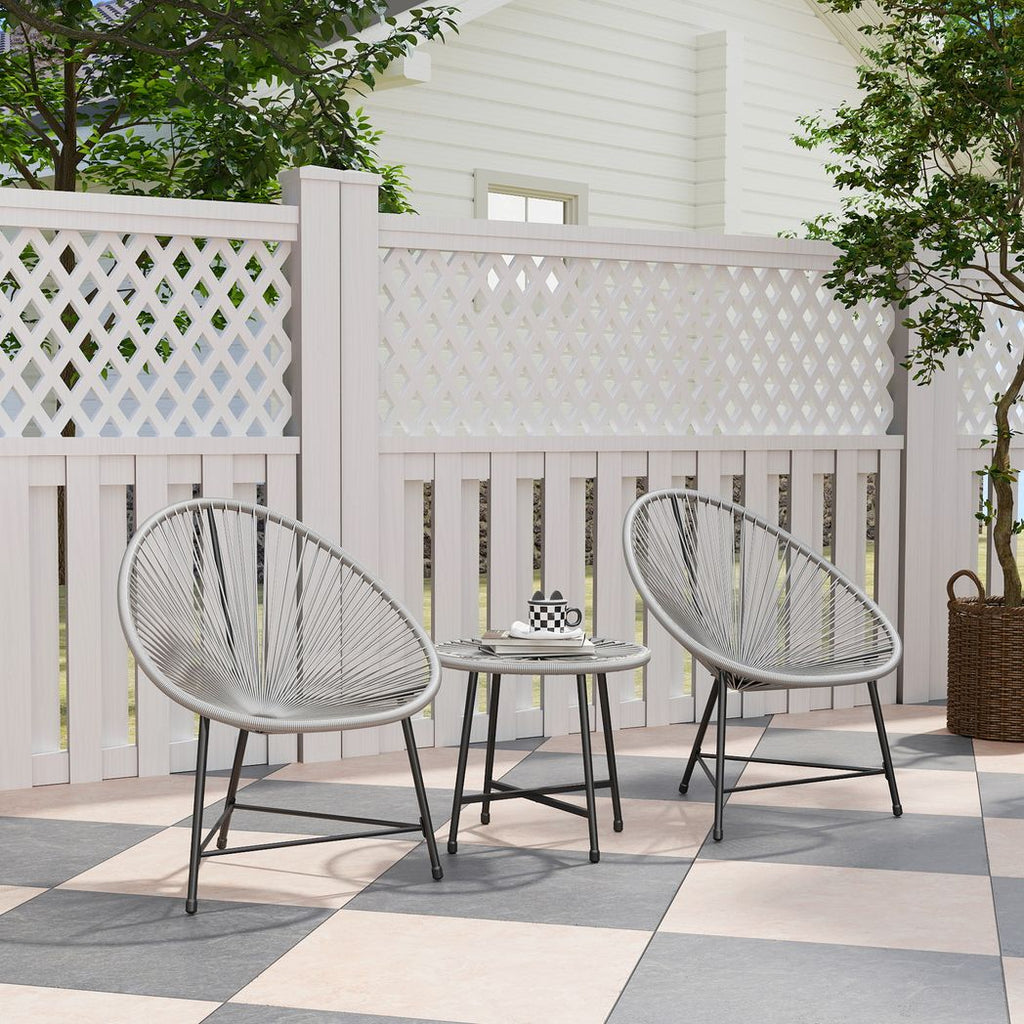 Rattan Bistro Set, Cushioned Acapulco Chairs, Glass Table