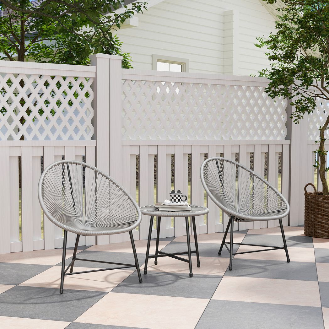 Rattan Bistro Set, Cushioned Acapulco Chairs, Glass Table