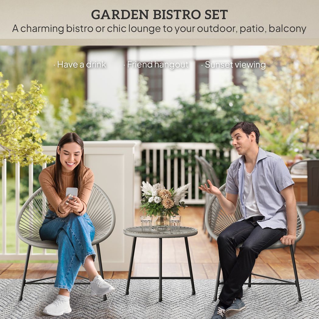 Rattan Bistro Set, Cushioned Acapulco Chairs, Glass Table