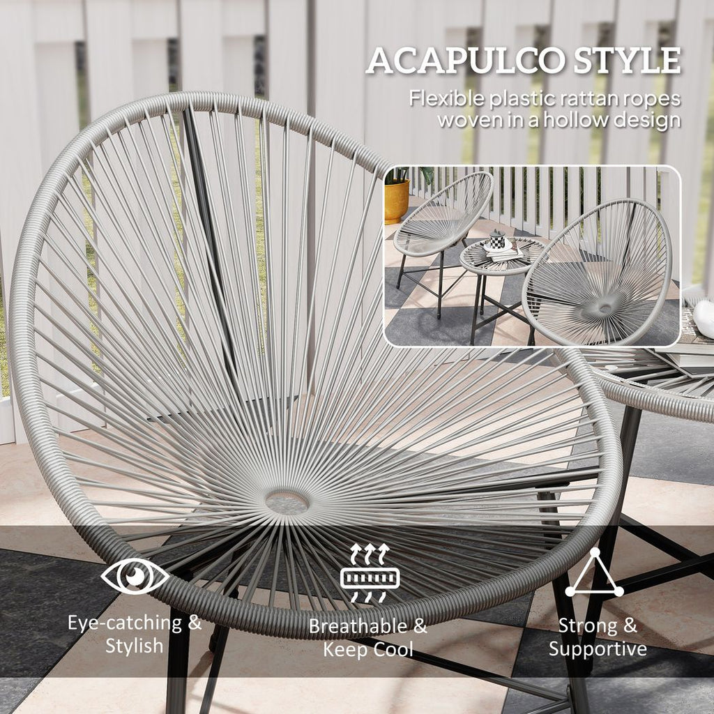 Rattan Bistro Set, Cushioned Acapulco Chairs, Glass Table